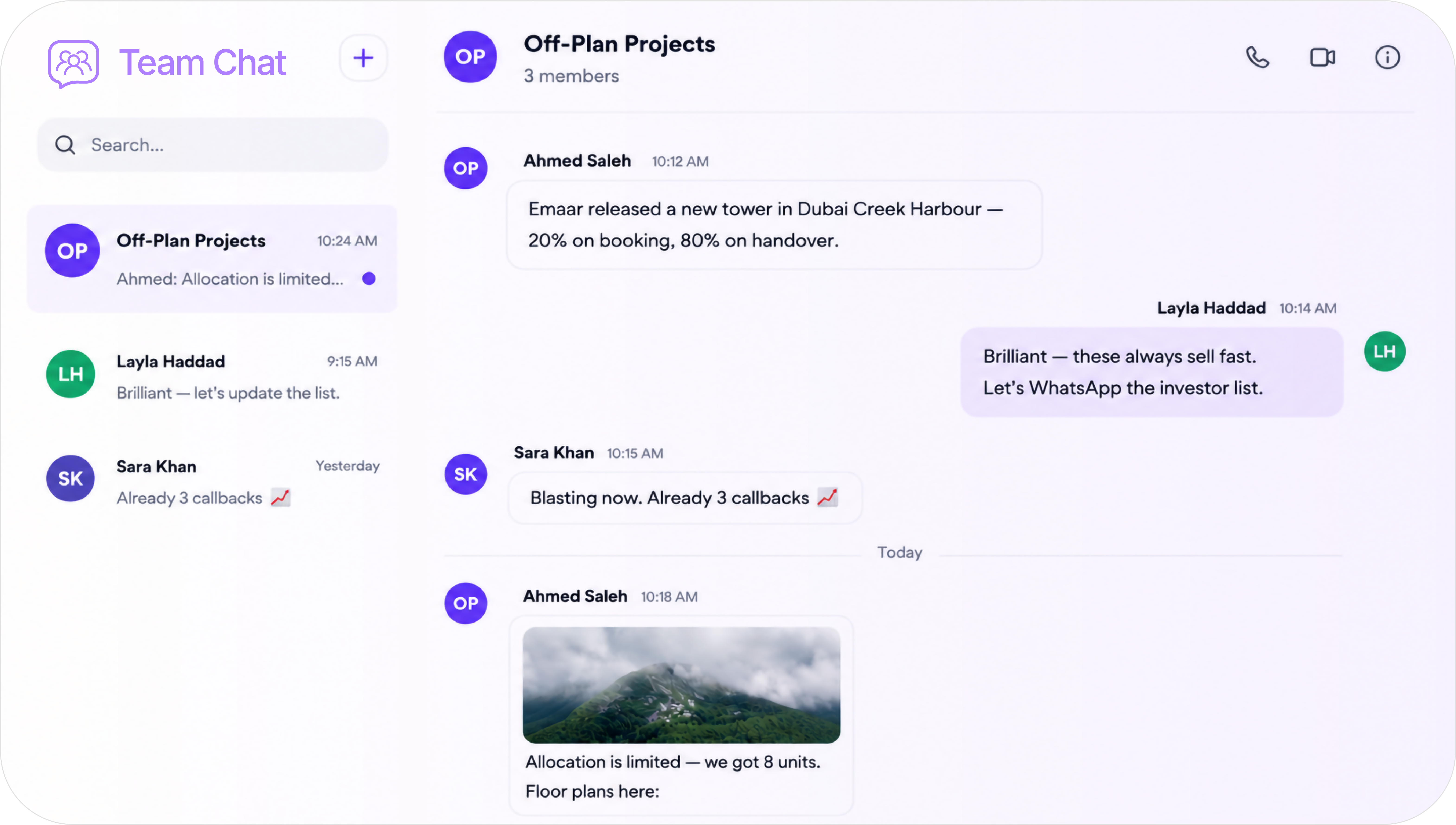 Team Chat & Calls: channel conversation with live call